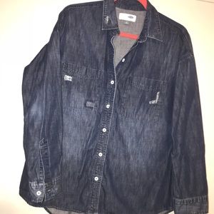 Distressed chambray button up